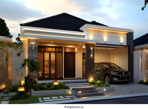 Modern Minimalist Home Design With Black Car