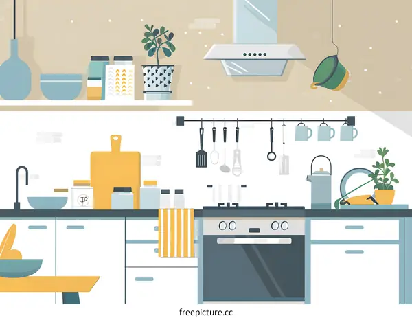 Modern Kitchen Interior Design with White Cabinets and Yellow Accents