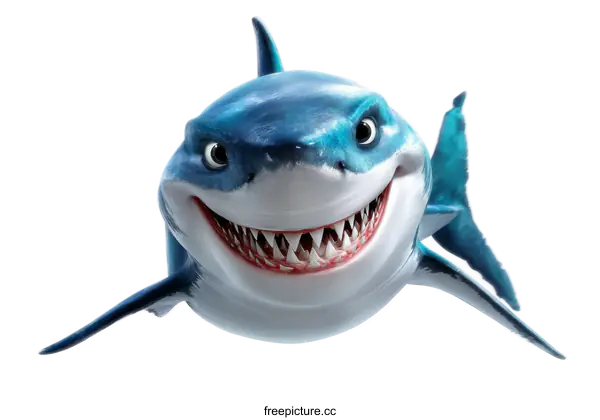 [Transparent Background PNG]Smiling Shark Illustration on White Background