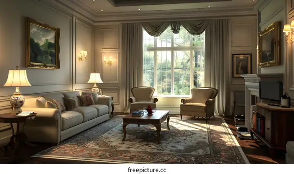 Luxurious living room with fireplace