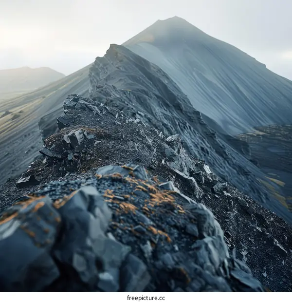 Dramatic Volcanic Mountain Range with a Huge Rock Crater in the Distance