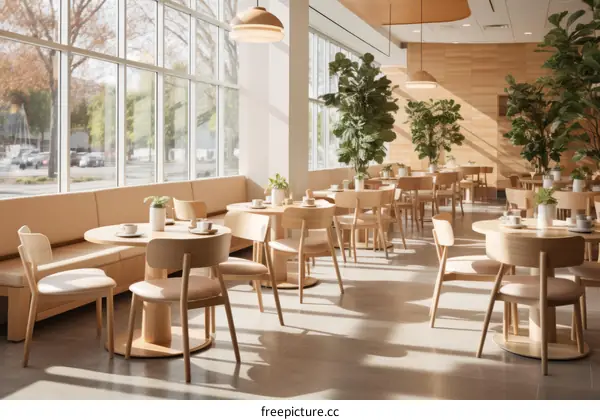 Bright and Airy Cafe Interior With Plants