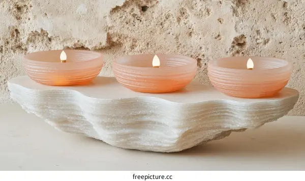 Three Candles on a Decorative Stone Tray
