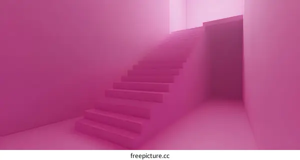 Pink Staircase Leading to an Open Doorway