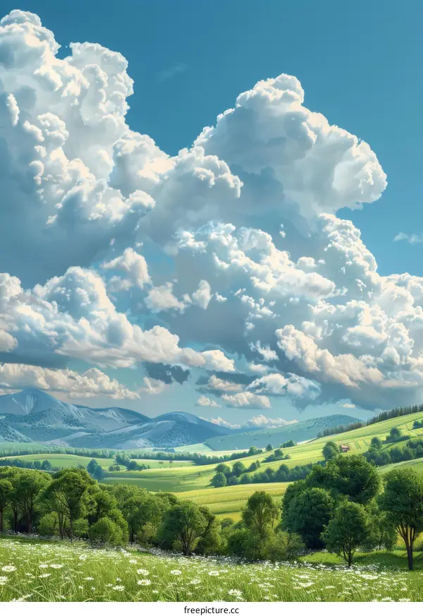 Beautiful Summer Landscape with Fluffy Clouds