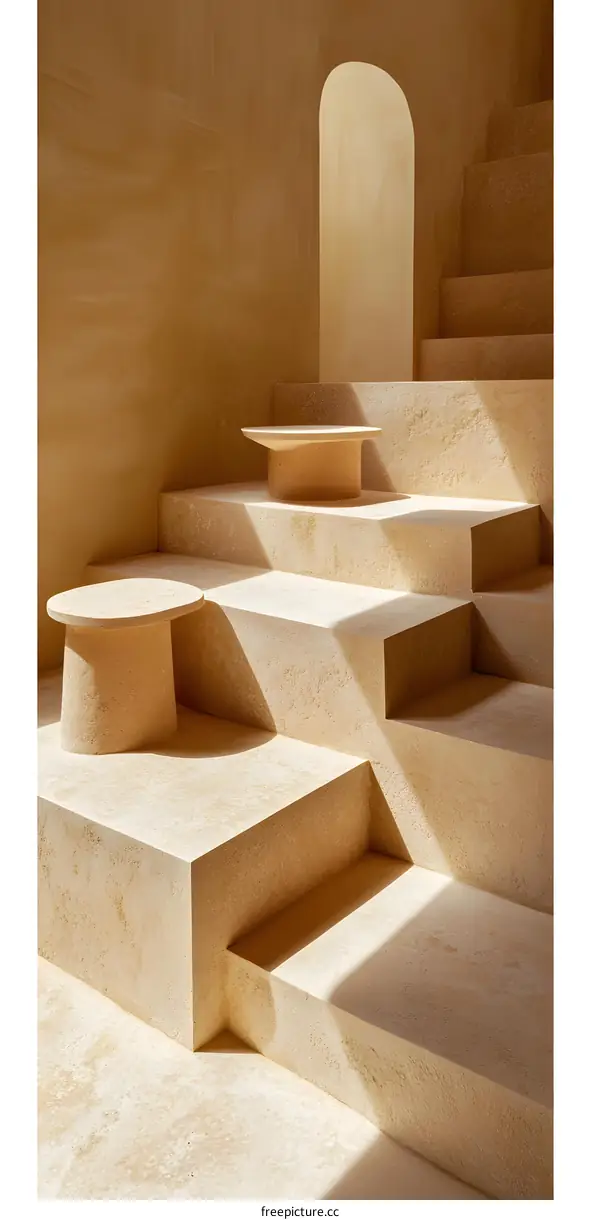 Minimalist Architecture with Stone Steps and Archway