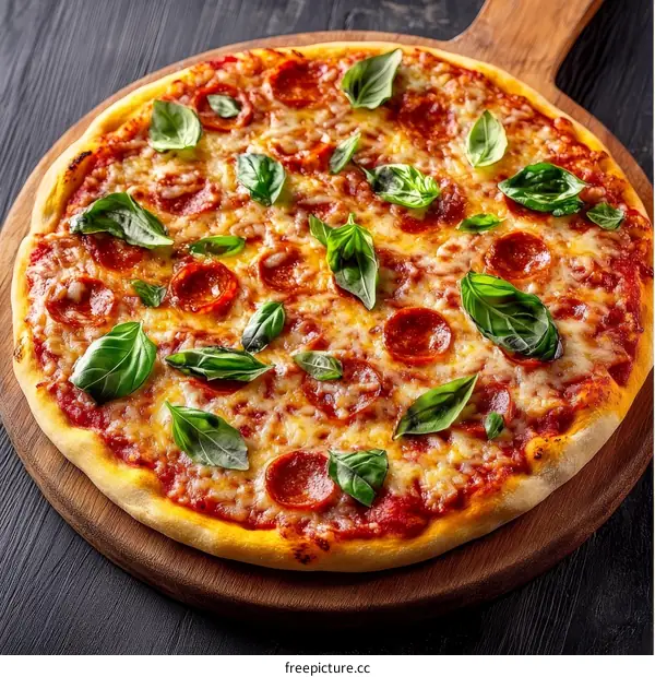 Delicious Pepperoni Pizza with Fresh Basil
