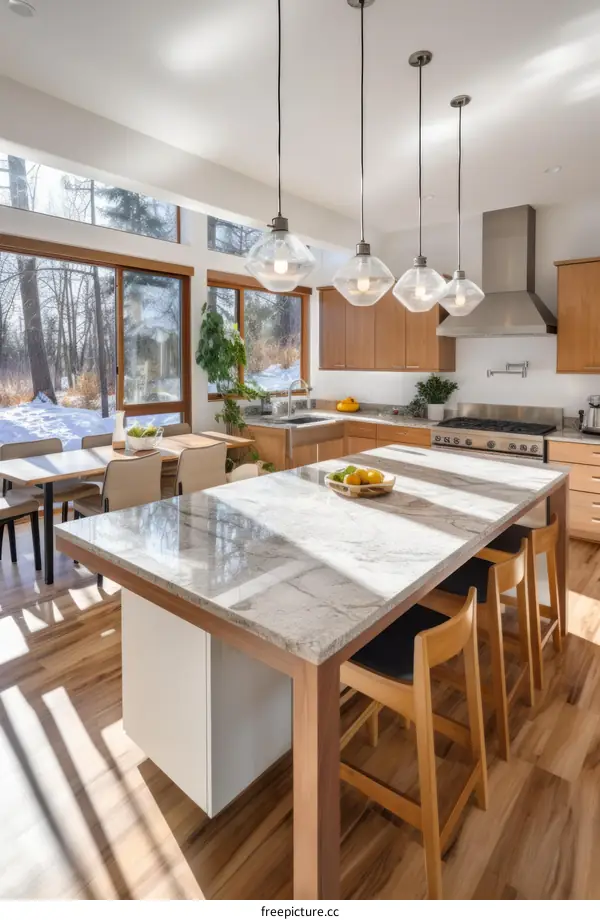 Modern Kitchen with Island and Wood Accents