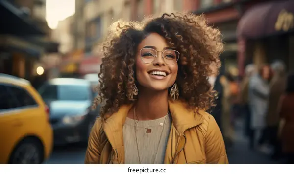 Portrait of a young woman with curly hair smiling