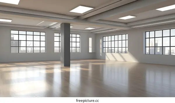 Modern Loft Interior Design with Large Windows and Wood Flooring