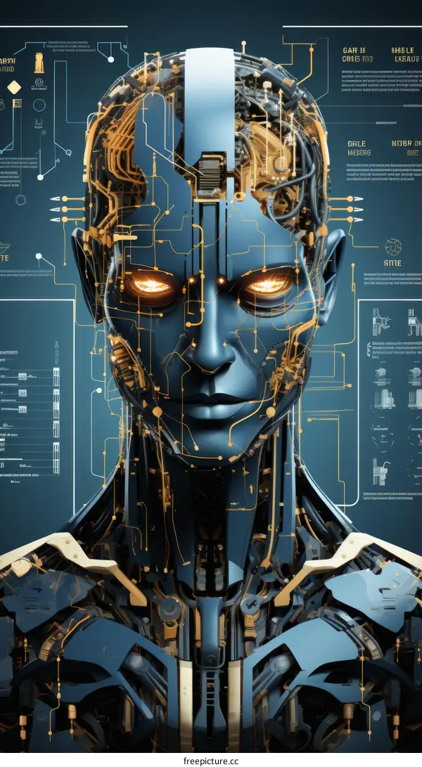 Blue and Gold Illustration of a Robot's Head