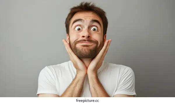 Close Up Portrait of a Caucasian Man Expressing Surprise