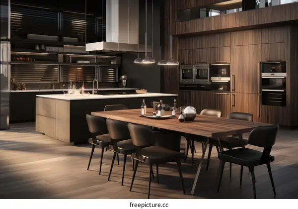 Modern Luxury Kitchen with Walnut Wood Design