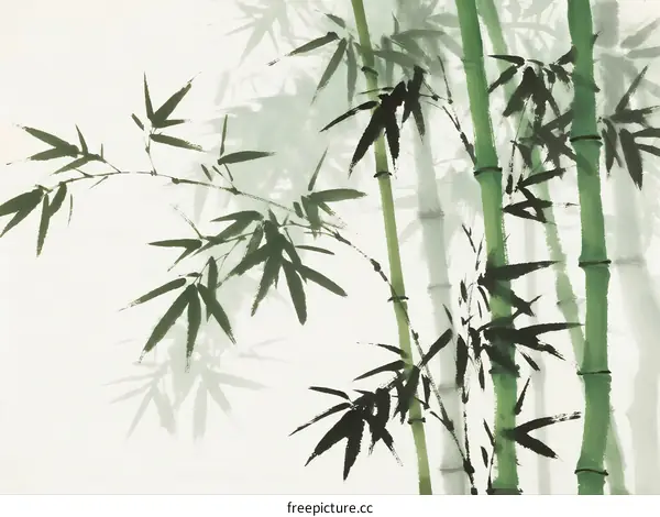 Traditional Chinese Ink Painting of Bamboo in Misty Background