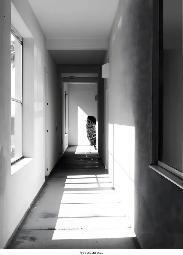 Long and Narrow Corridor with Windows and Sunlight