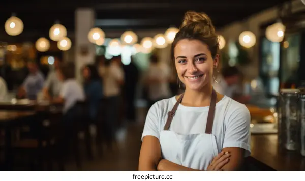 Portrait of a smiling waitress in a restaurant