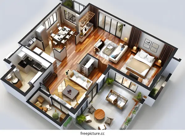top view of a modern apartment interior