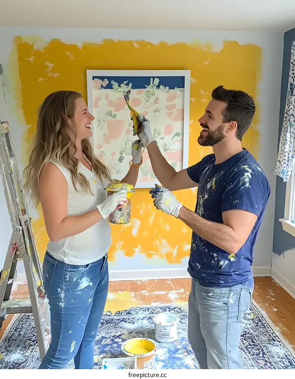 Couple Painting Their New Home Interior Together