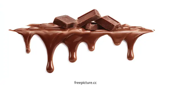 Melted Chocolate and Pieces Isolated on White Background