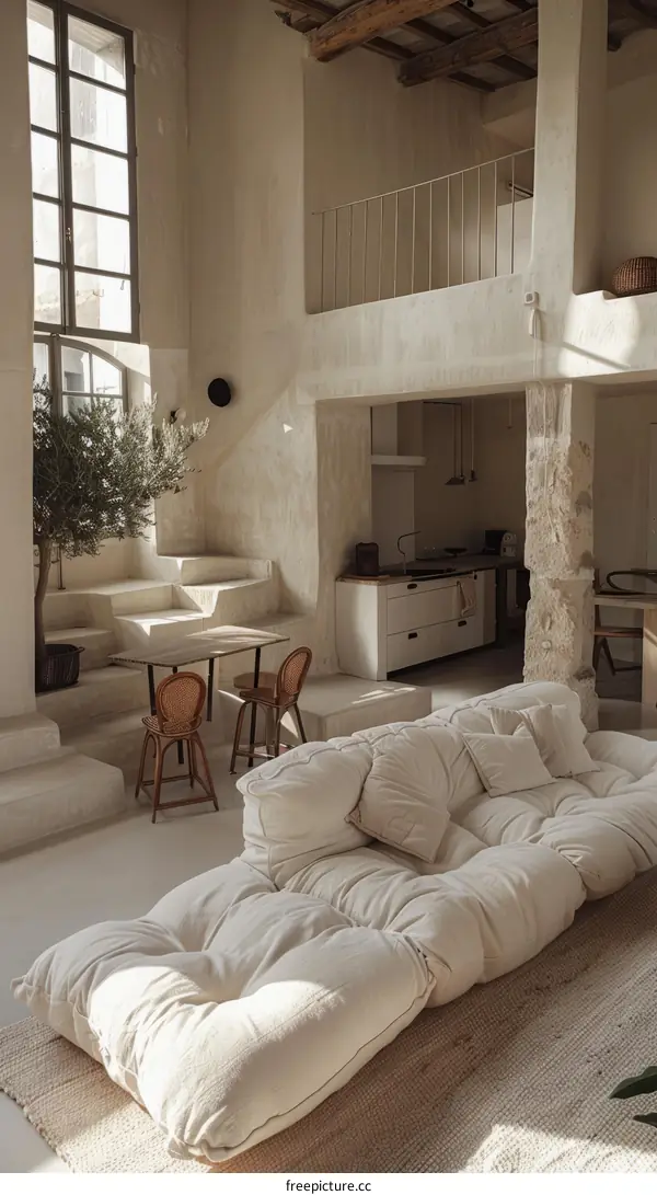 Bright and Airy Living Space With High Ceilings and Natural Light