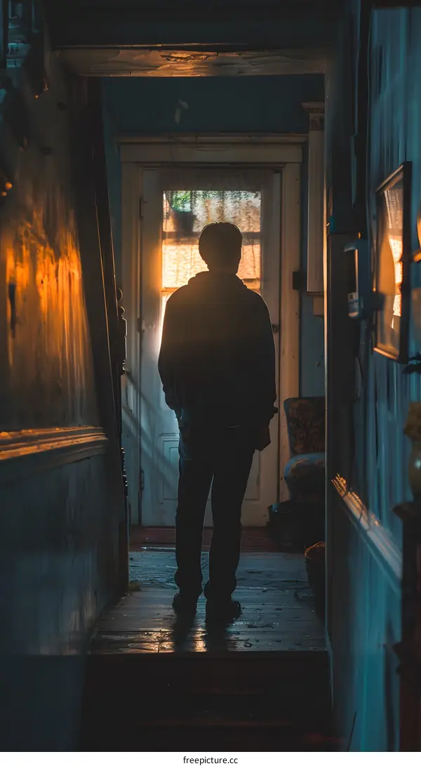A Person Standing in a Dark Hallway