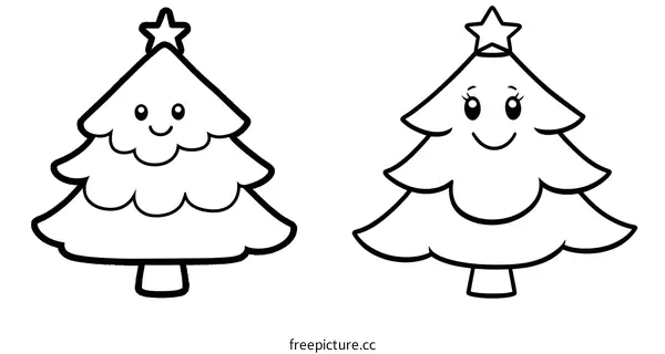 Cute Christmas Tree Illustration Black And White