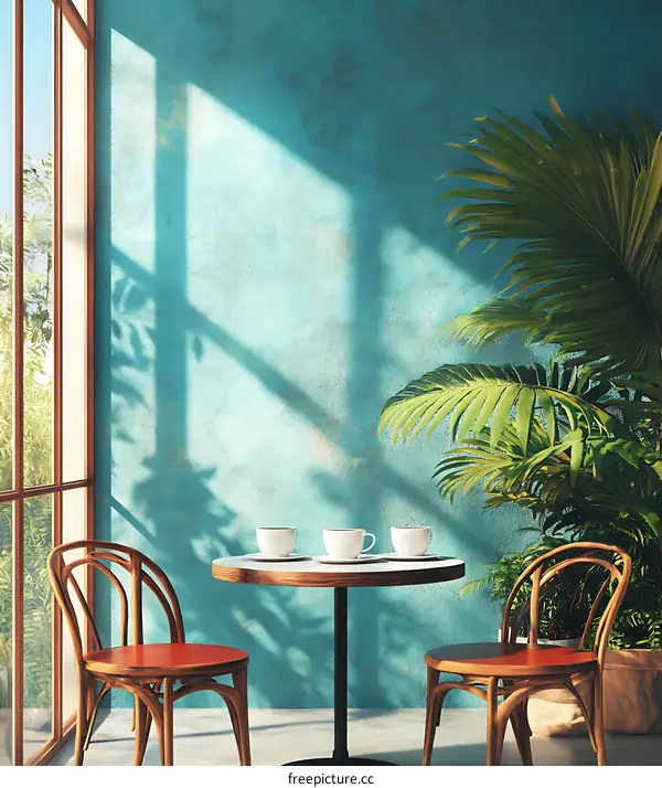 Minimalist Interior Design with Palm Tree and Wooden Chairs