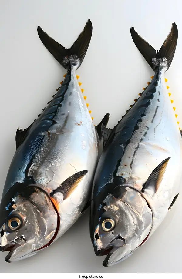 Two Fresh Tuna Fish on White Background