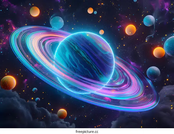 Vibrant Neon Planet in Outer Space