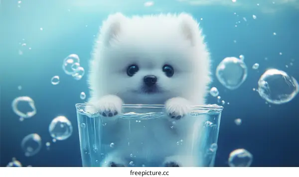 Adorable Puppy in a Glass Underwater
