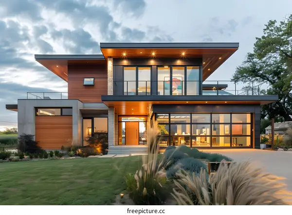 Modern House with a Wood and Concrete Exterior