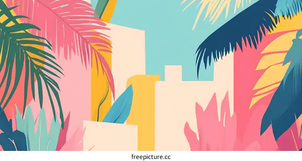 Tropical Leaves and Geometric Shapes Illustration