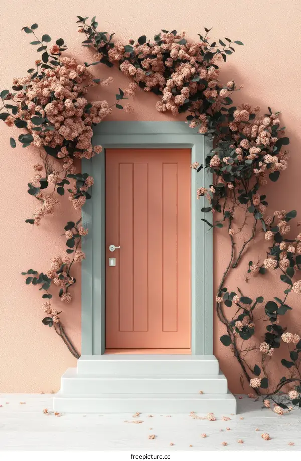 Peach Blossom Doorway Illustrative Design