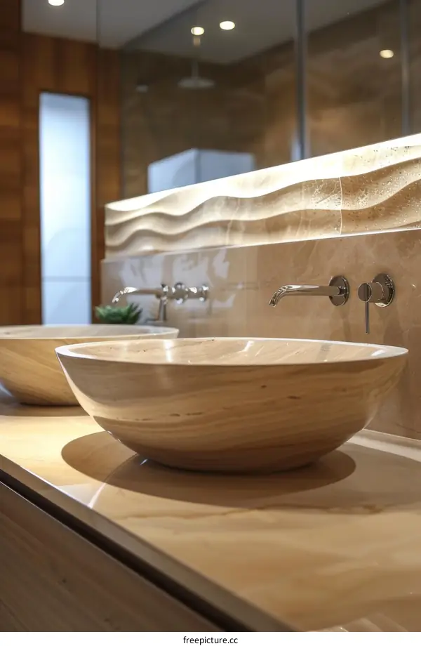 Modern Bathroom Sink with Stylish Wooden Bowl