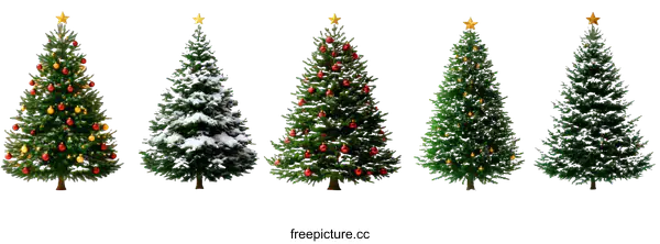 [Transparent Background PNG]Christmas Trees Decorated with Ornaments