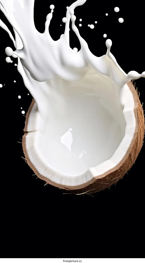 Coconut Milk Splashing Out of a Coconut