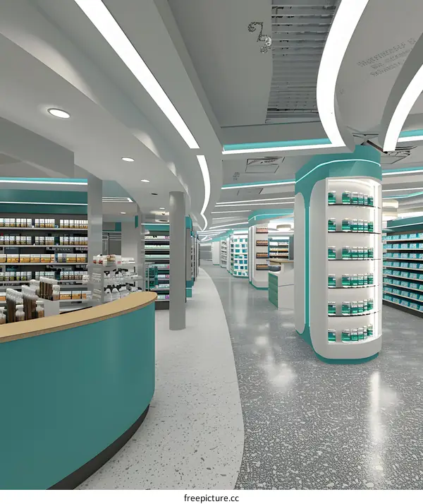 Modern Pharmacy Interior Design with Green and White Colors