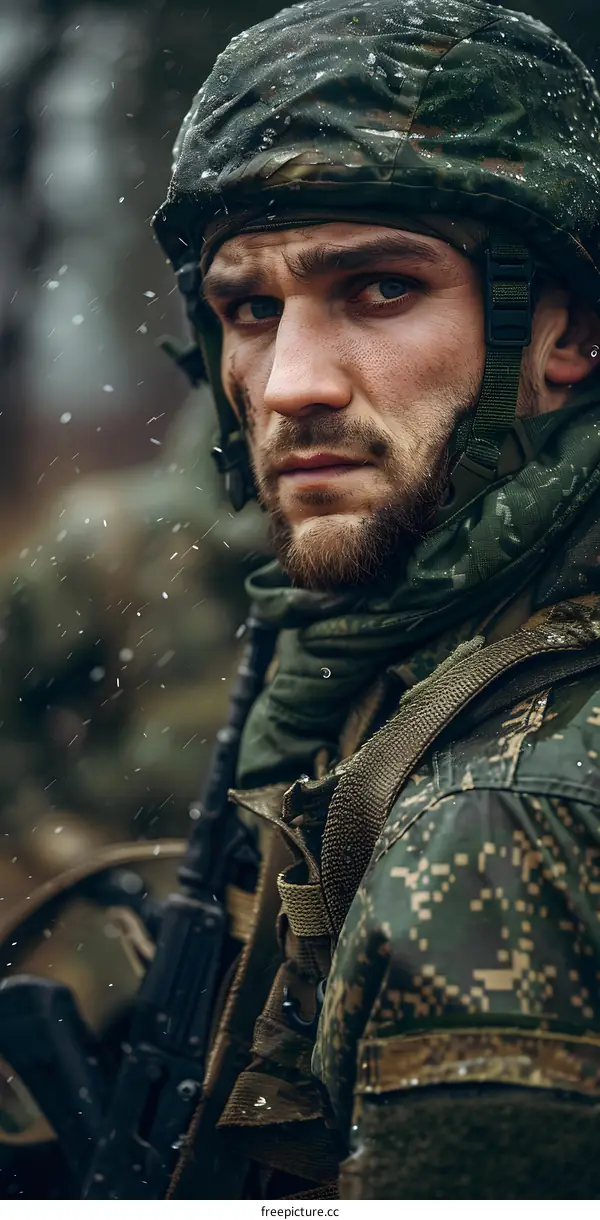 Close Up Portrait of a Soldier in Camouflage