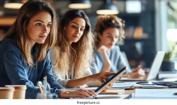 Working Women Collaboration in Modern Office