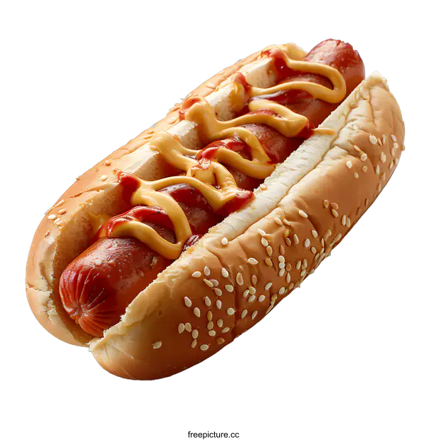 [Transparent Background PNG]Classic Hot Dog with Mustard and Ketchup