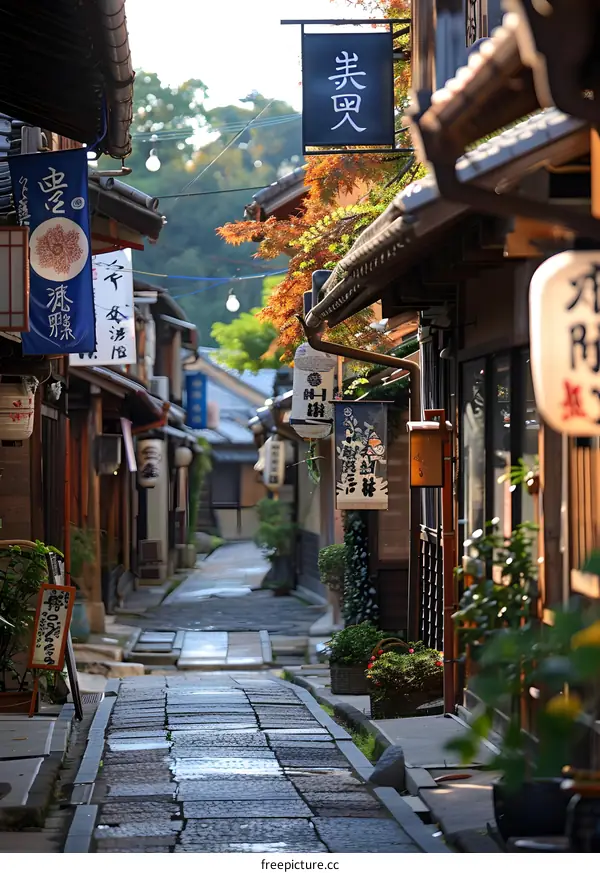 Buildings with signboards line a narrow alleyway in Japan
