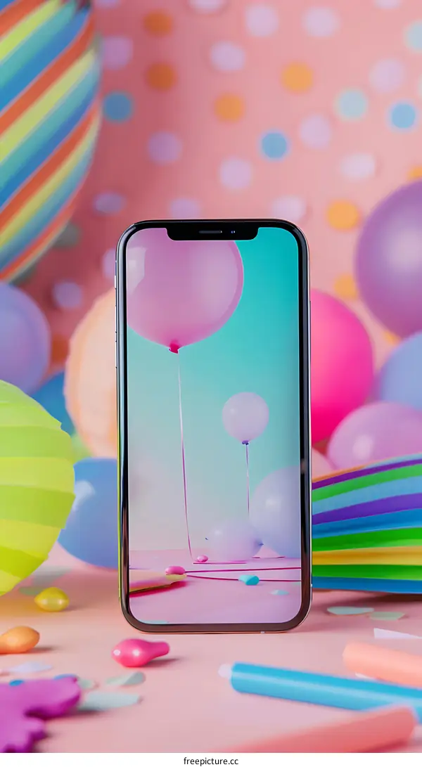 Phone With Balloons Wallpaper on Pink Background