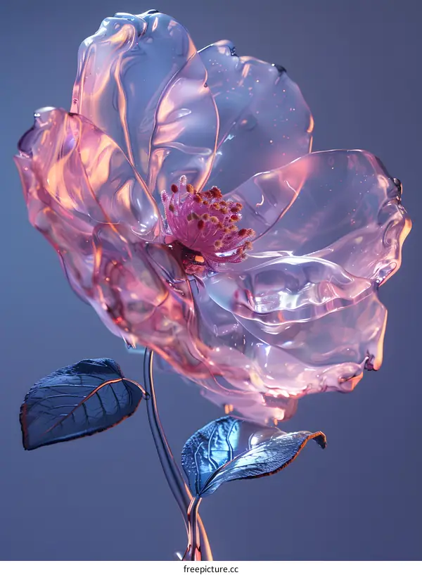 Glass Flower on Blue Background