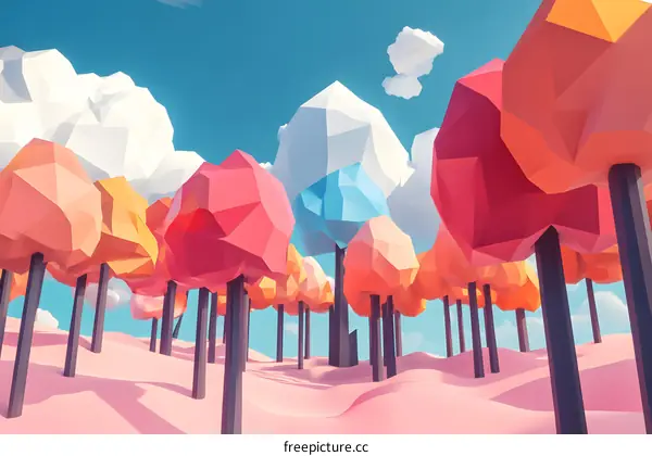 Low Poly Abstract Forest With Colorful Trees