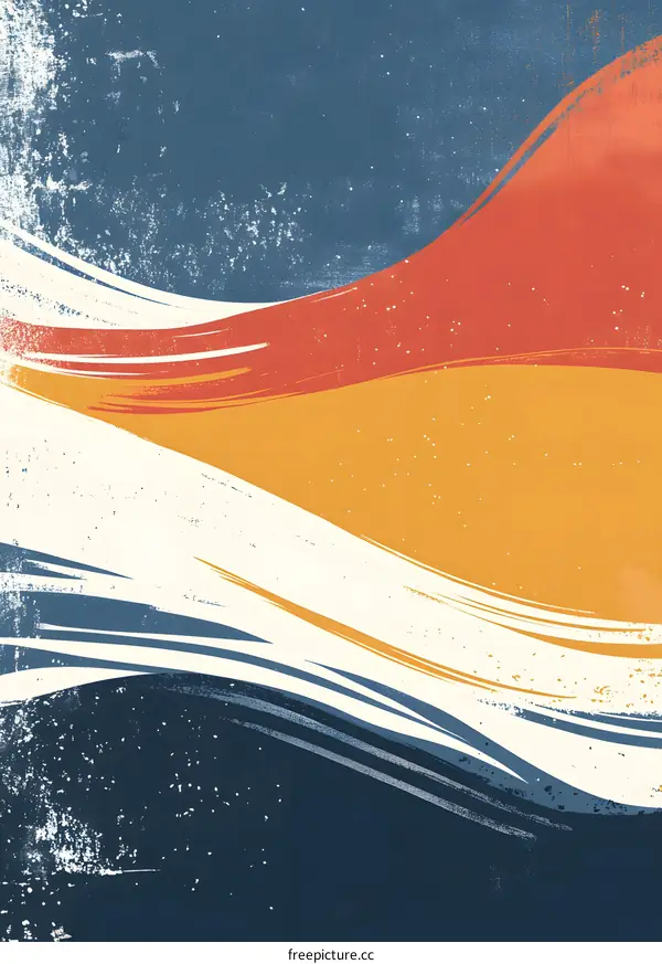 Abstract Painting with Wavy Lines in Blue Yellow Red and White