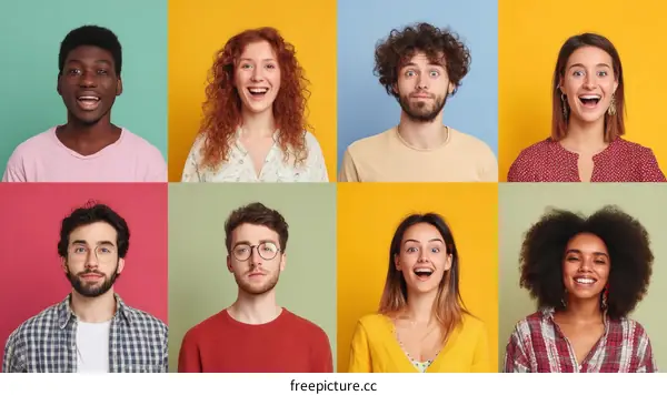 Diverse People Portrait Collage on Colorful Backgrounds