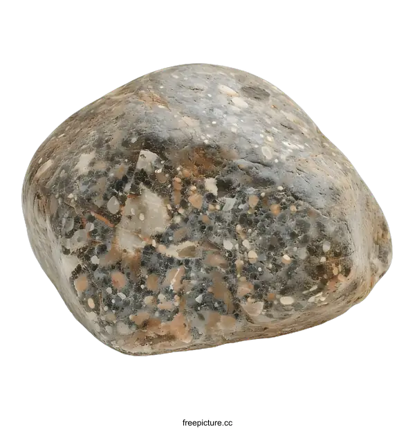 [Transparent Background PNG]Close Up of a Grey and Brown Rock with White and Orange Speckles