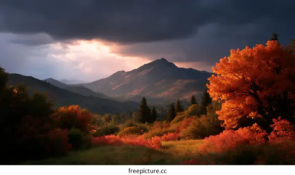 Autumn Mountain Landscape with Dramatic Light