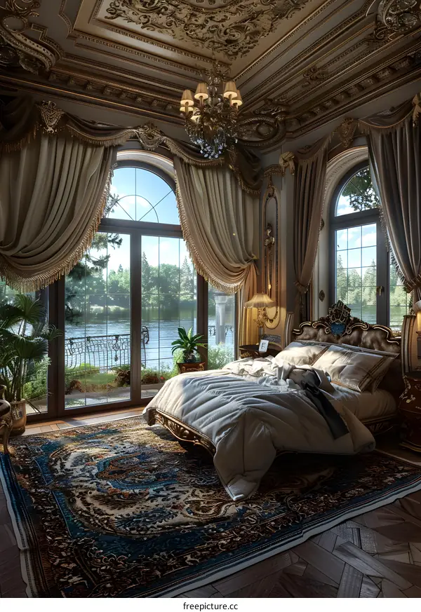 Luxurious lakeside bedroom