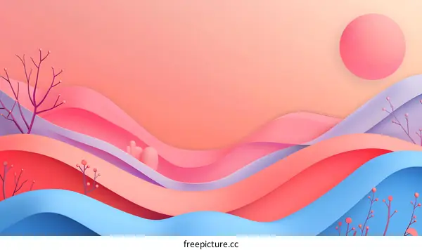 Abstract Pink Blue and Purple Paper Cut Landscape Illustration